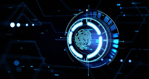 Glowing Fingerprint Hud Glowing Circle Abstract Background Biometric Scanning Identification — Stock Photo, Image