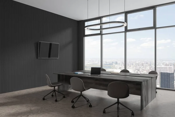 Minimalist Conference Room Interior Meeting Table Armchairs Grey Concrete Floor — Stock Photo, Image