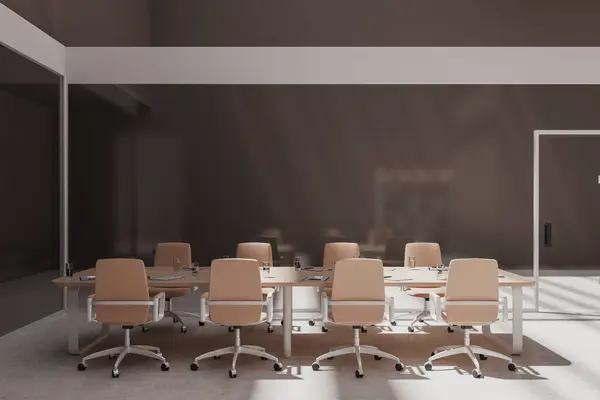 Interior Stylish Office Meeting Room Brown White Glass Walls Concrete — Stock Photo, Image