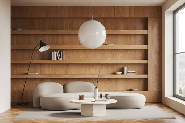 Interior Modern Living Room White Walls Wooden Floor Comfortable White — Stock Photo, Image