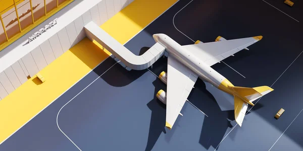 Top View Airplane Jet Bridge Plane Departure Airport Concept Flight — Stock Photo, Image