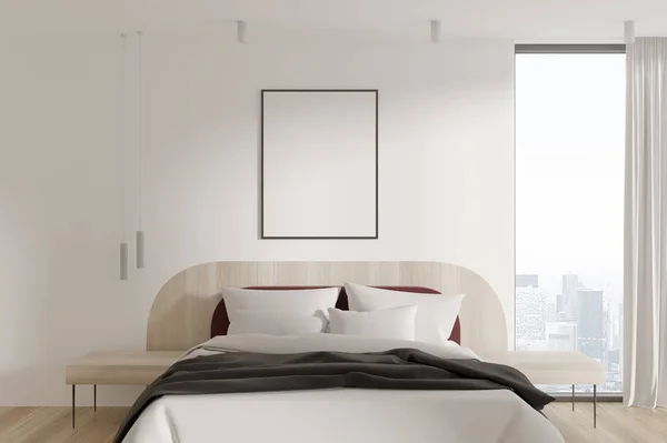 Luxus Hotelschlafzimmer Interieur Bett Und Nachttisch Weißes Kissen Und Bettwäsche — Stockfoto