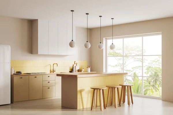 Ecke Der Modernen Küche Mit Weiß Und Gelb Gefliesten Wänden — Stockfoto