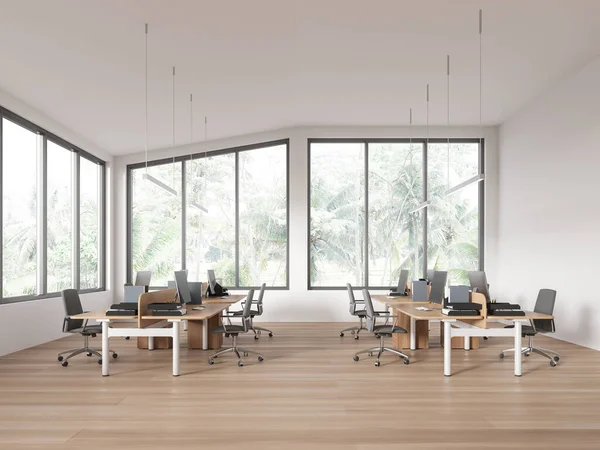 Weißes Büro Loft Interieur Mit Monitoren Coworking Space Mit Sesseln — Stockfoto