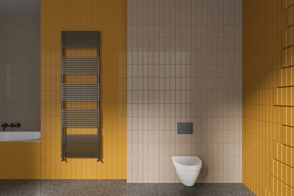 Yellow Beige Tile Home Bathroom Interior Wall Hung Toilet Bathtub — Stock Photo, Image