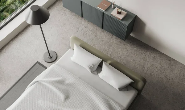 Draufsicht Auf Das Moderne Hotelschlafzimmer Mit Bett Schublade Mit Dekoration — Stockfoto