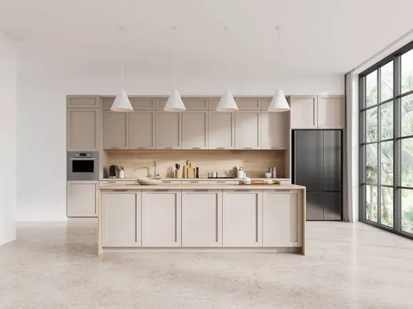 Luxury Hotel Kitchen Interior Molding Bar Island Cabinet Design Kitchenware — Stock Photo, Image