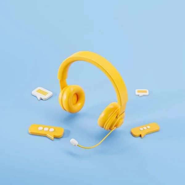 View Yellow Headset Speech Bubbles Blue Background Concept Customer Support — Stock Photo, Image