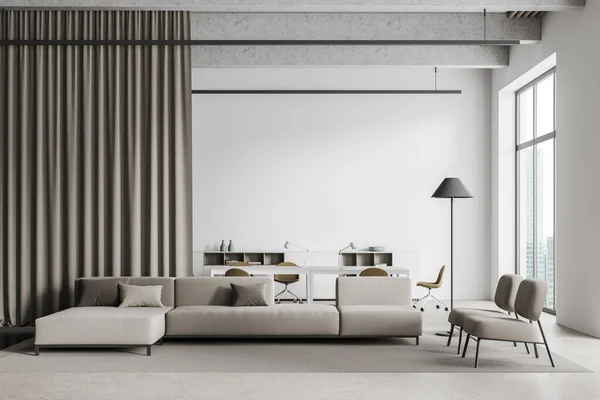 Interior Kantor Modern Ruang Tunggu Dengan Dinding Putih Lantai Beton — Stok Foto