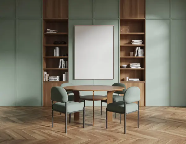 Green Home Meeting Room Interior Table Armchairs Hardwood Floor Stylish — Stock Photo, Image