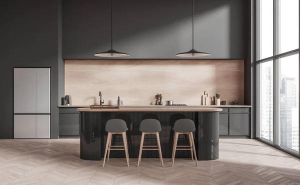 Stilvolle Wohnküche Mit Barinsel Und Hocker Koch Und Essbereich Mit — Stockfoto