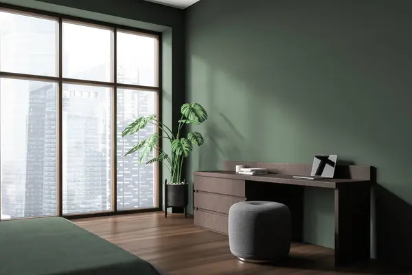 Corner Stylish Home Office Green Walls Dark Wooden Floor Comfortable — Stock Photo, Image