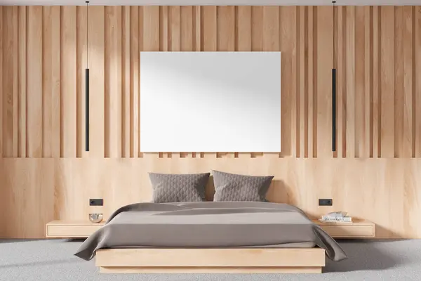 Cozy Home Bedroom Interior Bed Nightstand Decoration Carpet Floor Stylish — Stock Photo, Image