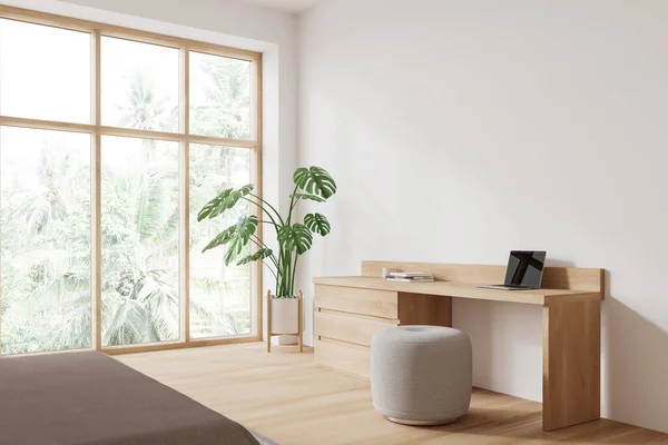 Corner Modern Home Office White Walls Wooden Floor Comfortable Wooden — Stock Photo, Image