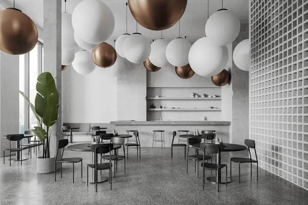 Interior Café Moderno Com Paredes Brancas Piso Concreto Bar Aconchegante — Fotografia de Stock
