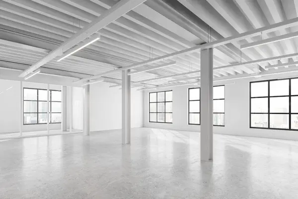 Lujoso Gran Oficina Vacía Interior Con Piso Granito Blanco Vista —  Fotos de Stock