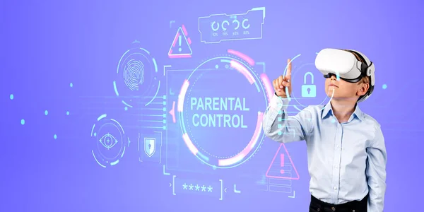 Child Glasses Finger Touch Digital Hologram Hud Parental Control Padlock — Stock Photo, Image