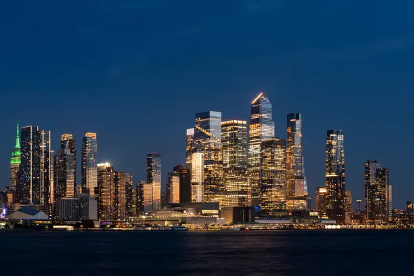 Centro Nueva York Río Hudson Por Noche Frente Mar Rascacielos — Foto de Stock