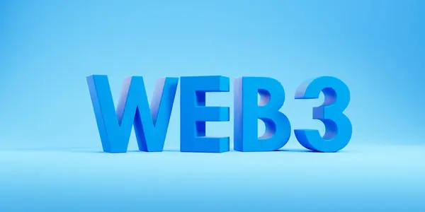 Duże Litery Web3 Niebieskim Tle Szerokim Formacie Następna Generacja Światowej — Zdjęcie stockowe