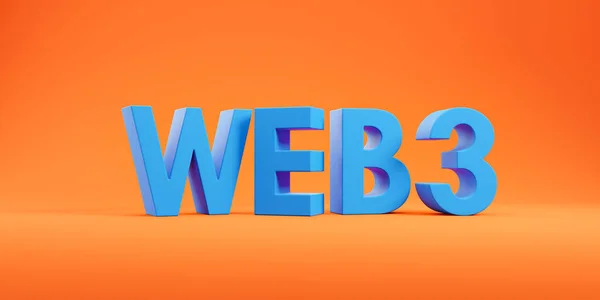 Big Blue Word Web3 Orange Background Concept New Generation Internet — Stock Photo, Image
