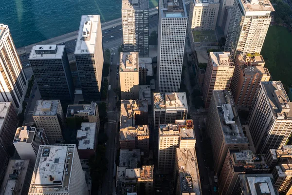 Chicago Daki Ofis Binaları Caddelerin Iyi Hava Manzarası Michigan Gölü — Stok fotoğraf