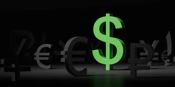 Велика Зелена Доларова Валюта Іншими Чорними Країнами Грошові Символи Концепція — стокове фото