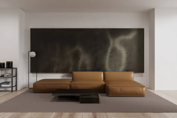 Interior Moderna Sala Estar Com Paredes Brancas Piso Madeira Sofá — Fotografia de Stock