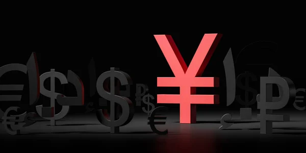 Grande Moeda Yuan Vermelho Com Outros Países Símbolos Dinheiro Preto — Fotografia de Stock