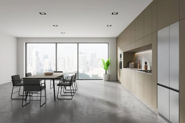 Weiße Wohnküche Mit Esstisch Und Sesseln Seitenblick Kochschrank Mit Spüle — Stockfoto