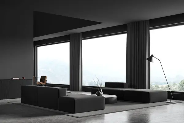 Dark Home Living Room Interior Soft Place Side View Grey — Stock Photo, Image