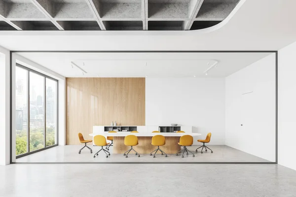 Interior Moderno Conferência Vidro Com Cadeiras Placa Aparador Com Documentos — Fotografia de Stock
