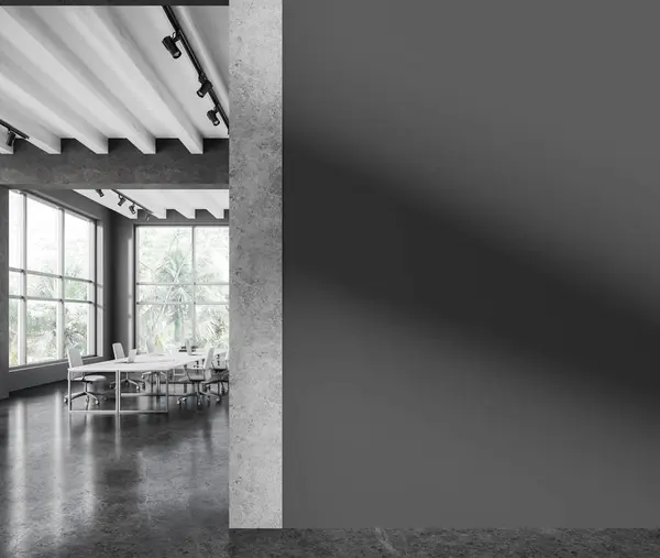 Moderner Grauer Büroarbeitsplatz Mit Stühlen Und Tisch Grauer Betonboden Minimalistischer — Stockfoto