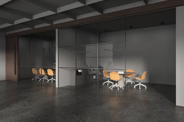 Interior Stylish Office Hall Gray Walls Concrete Floor Two Meeting — Stock Photo, Image