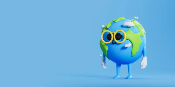 Smiling Cartoon Baby Earth Sphere Colorful Character Clouds Empty Copy — Stockfoto