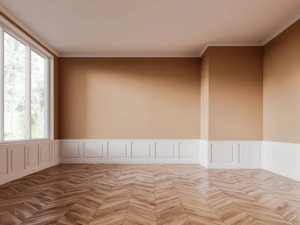 Stylish Classical Home Empty Room Interior Hardwood Floor Molding Beige — Fotografia de Stock