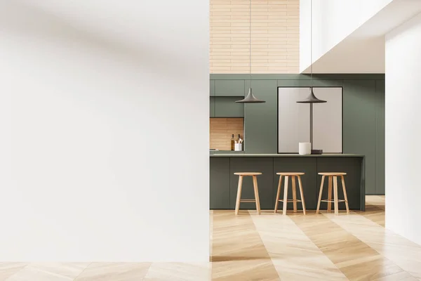 Modern Home Kitchen Interior Bar Counter Stool Cabinet Refrigerator Eating —  Fotos de Stock