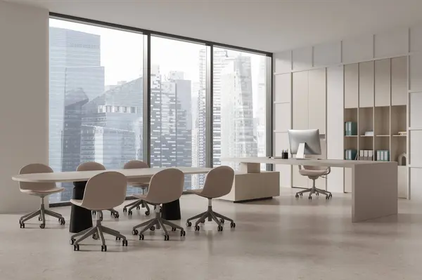 Cozy Office Room Interior Negotiation Table Chairs Side View Work — Foto de Stock