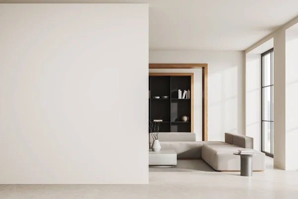 Elegante Casa Sala Estar Interior Com Sofá Modular Decoração Minimalista — Fotografia de Stock