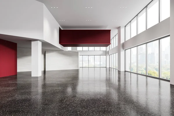 Interior Modern Empty Office Hall White Red Walls Concrete Floor — Stock Photo, Image