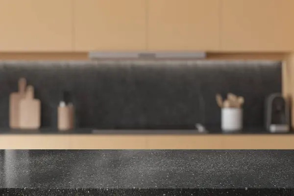Empty Granite Stone Countertop Blurred Background Beige Home Kitchen Interior — Stock Photo, Image