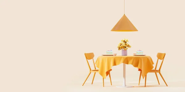 View Bright Yellow Restaurant Cafe Table Two Chairs Yellow Copy — Stock Photo, Image