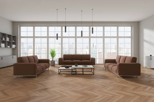 Interieur Des Stilvollen Büro Wartezimmers Mit Weißen Wänden Holzboden Bequemen — Stockfoto