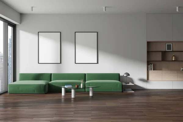 Stylish Home Living Room Interior Sofa Coffee Table Shelf Art — Stock Photo, Image