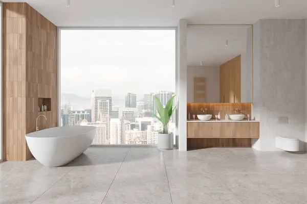 Interior Stylish Bathroom White Wooden Walls Tiled Floor Cozy White — Stock Photo, Image