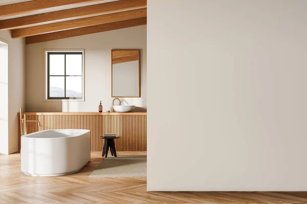 Aconchegante Casa Elegante Casa Banho Interior Com Pia Banheira Vaidade — Fotografia de Stock