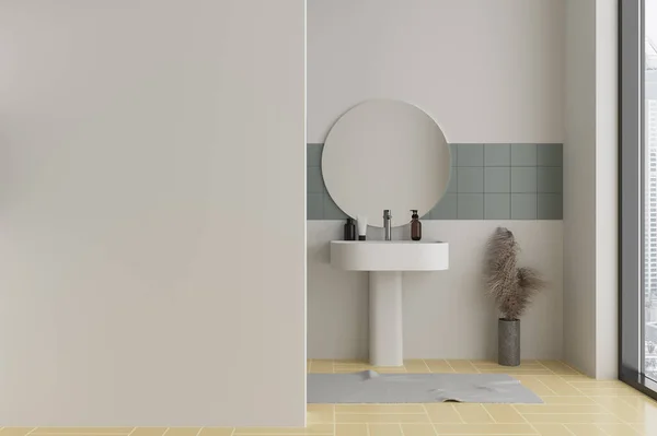 Elegante Cuarto Baño Interior Con Lavabo Accesorios Toalla Suelo Baldosas — Foto de Stock