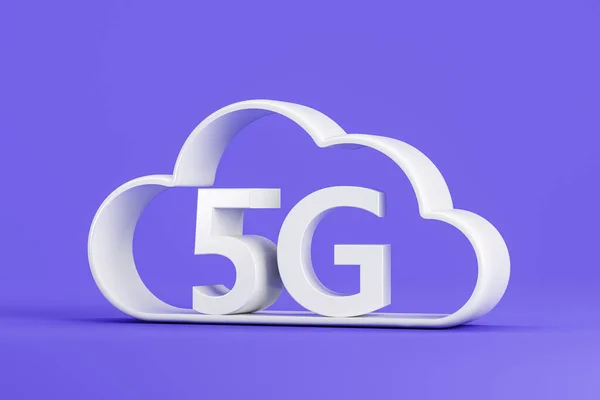 White cloud with 5G wireless internet connection, purple background. Global network high speed network. Concept of technology, online and big data storage. 3D rendering illustration