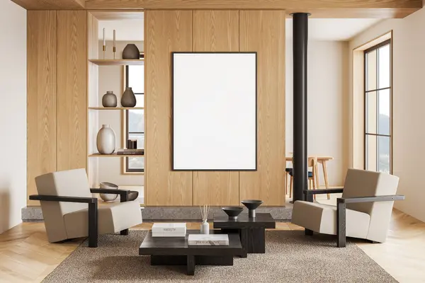 Intérieur Salon Moderne Avec Des Murs Blancs Bois Sol Bois — Photo