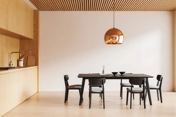 Konforlu Mutfak Masası Sandalyeler Ahşap Mutfak Dolabı Mutfak Gereçleri Minimalist — Stok fotoğraf