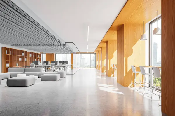 Stilvolles Business Interieur Mit Chill Space Und Gläsernem Coworking Room — Stockfoto